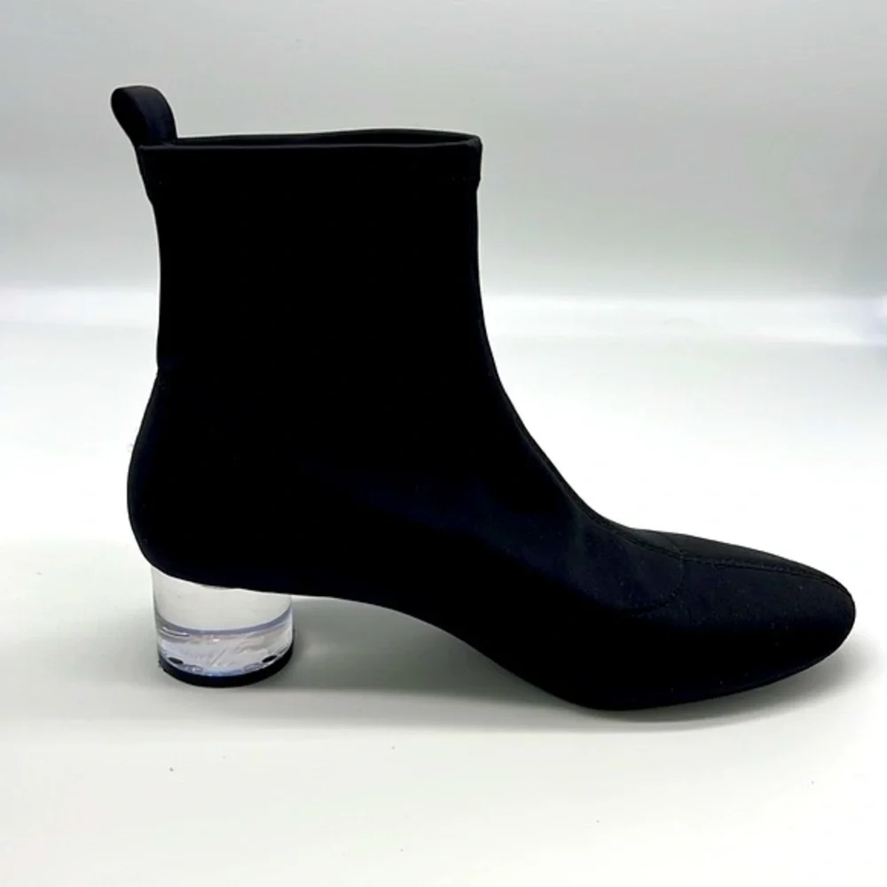 Zara - Black Polyester Sock Ankle Boots With Clear Laminated Heels Size 36